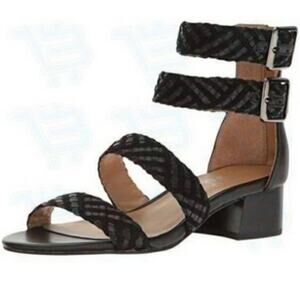 Franco Sarto Toma Sandal Women's 6M Black Suede Smooth Leather Festive Party